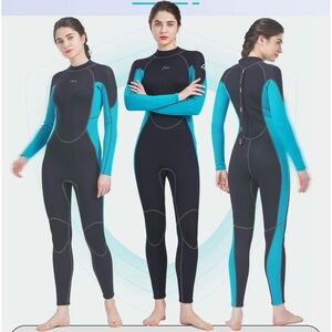 🆕 Hevto Sz 12 Women’s Full Body Wetsuit Blue & Black 3/2mm Neoprene Back Zipper
